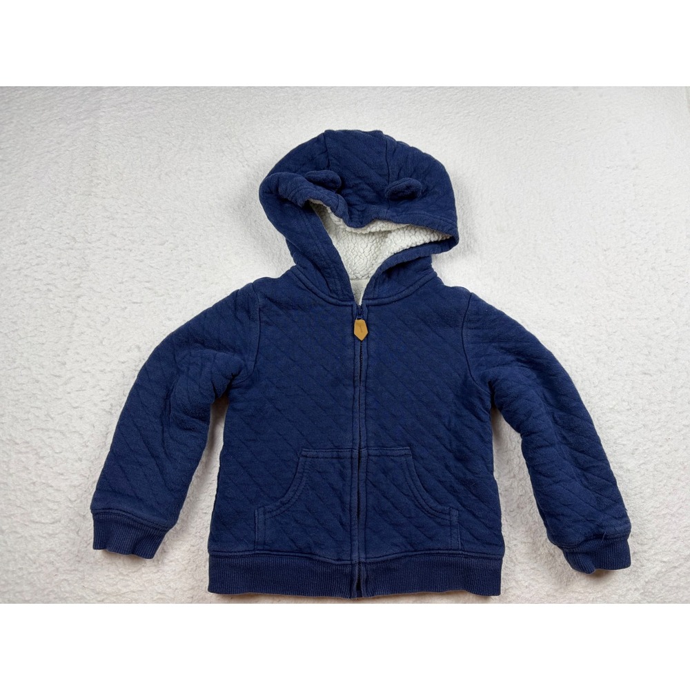 Simple Joys by Carters Toddler Navy Blue Quilted Sherpa Lined Bear Ear Hoodie 24